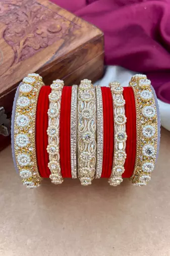 Royal red velvet bangles set