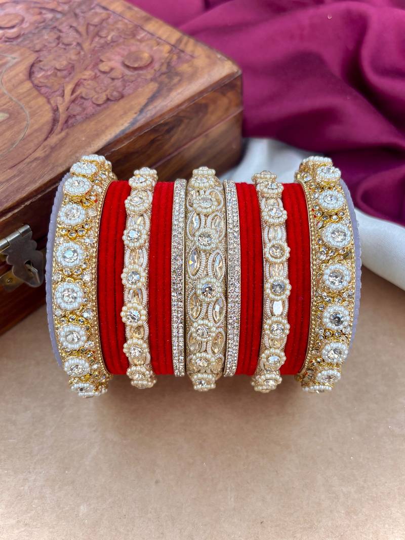 Royal red velvet bangles set