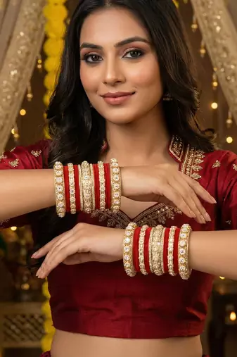 Royal red velvet bangles set