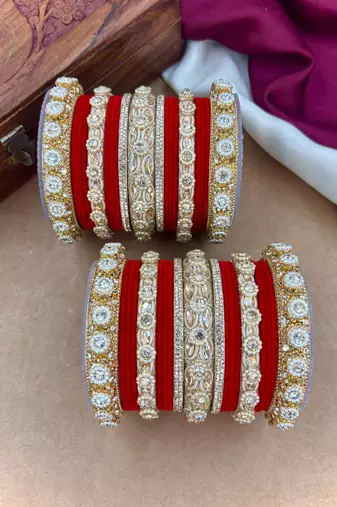 Royal red velvet bangles set