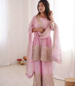 Baby Pink FENDY SATIN SILK EMBROIDERY WORK PARTY wear SALWAR SUIT 