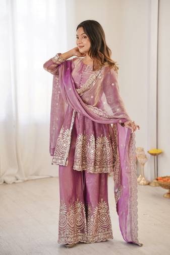 Pink FENDY SATIN SILK EMBROIDERY WORK PARTY wear SALWAR SUIT 
