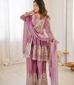 Pink FENDY SATIN SILK EMBROIDERY WORK PARTY wear SALWAR SUIT 