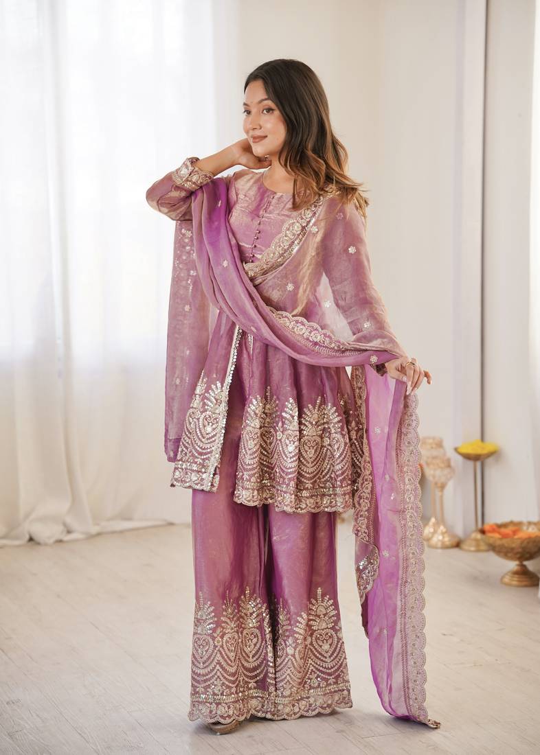 Pink FENDY SATIN SILK EMBROIDERY WORK PARTY wear SALWAR SUIT 