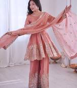 Peach FENDY SATIN SILK EMBROIDERY WORK PARTY wear SALWAR SUIT 