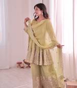 Pista Green FENDY SATIN SILK EMBROIDERY WORK PARTY wear SALWAR SUIT 