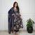 Navy Blue Floral Printed Cotton Flared Kurta Set with Dupatta