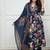 Navy Blue Floral Printed Cotton Flared Kurta Set with Dupatta