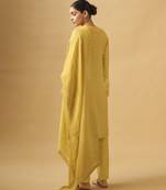 Sunlit mustard viscose rayon kurta set with sheer organza dupatta
