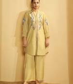 Yellow floral embroidered chanderi co-ord set