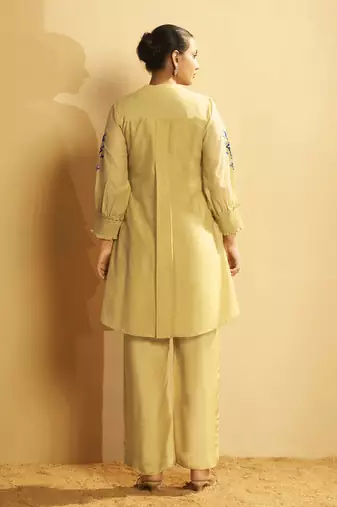 Yellow floral embroidered chanderi co-ord set