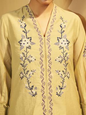Yellow floral embroidered chanderi co-ord set 4