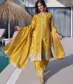 Yellow silk sequins & zari embroidered work kurta and pant and heavy dupatta
