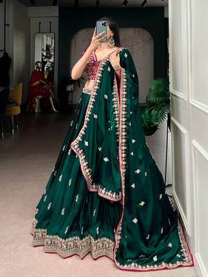 bottle green silk satin embroidered lehenga set 3