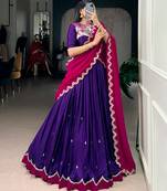 purple naysha silk lehenga set with vichitra silk dupatta
