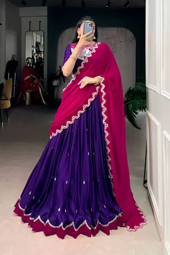 purple naysha silk lehenga set with vichitra silk dupatta