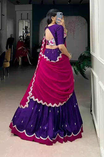 purple naysha silk lehenga set with vichitra silk dupatta