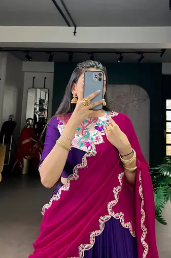 purple naysha silk lehenga set with vichitra silk dupatta