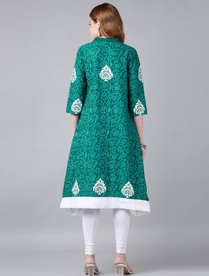 Teal cotton printed anarkali kurta 2