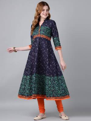 Navy  cotton printed anarkali kurta 1