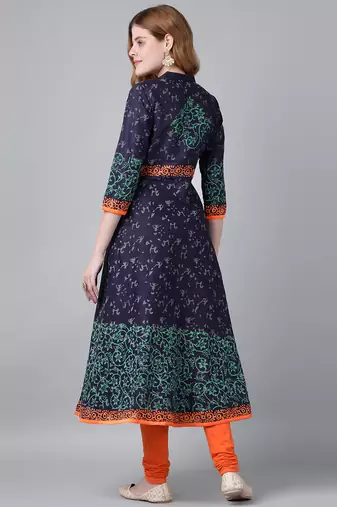 Navy  cotton printed anarkali kurta