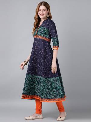 Navy  cotton printed anarkali kurta 3