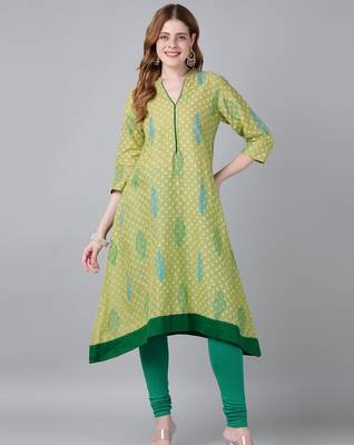 olive cotton printed anarkali kurta 1
