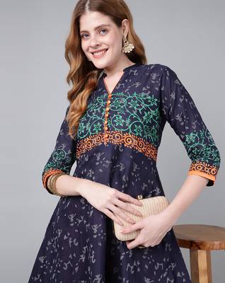 Navy  cotton printed anarkali kurta 5