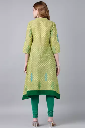 olive cotton printed anarkali kurta