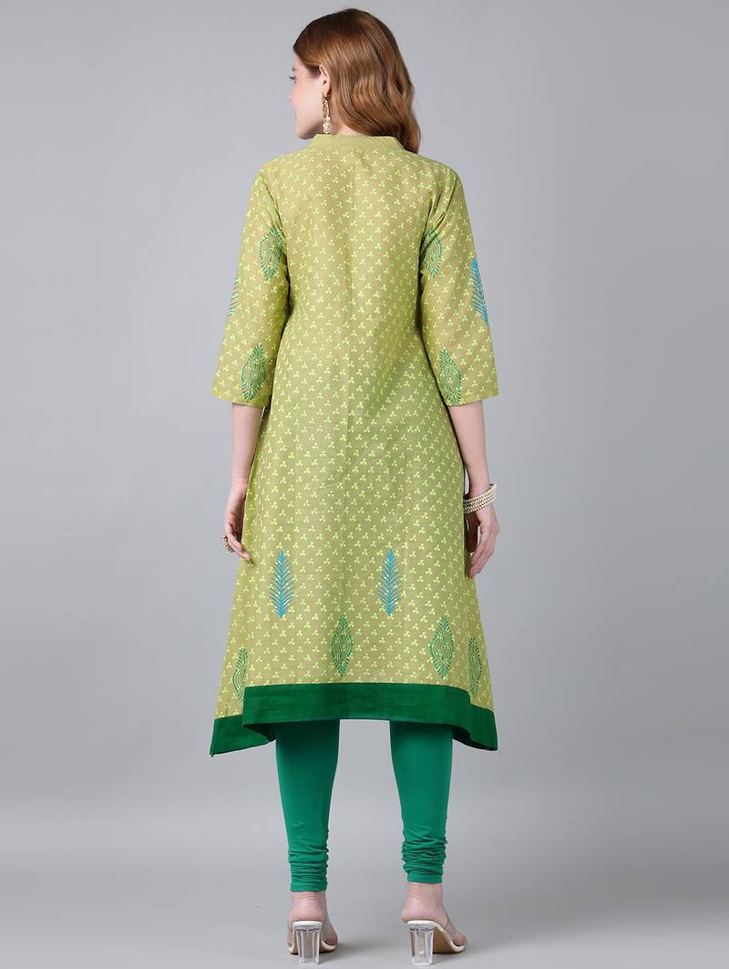 olive cotton printed anarkali kurta