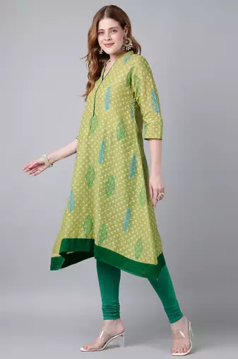 olive cotton printed anarkali kurta