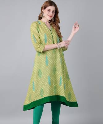 olive cotton printed anarkali kurta 4