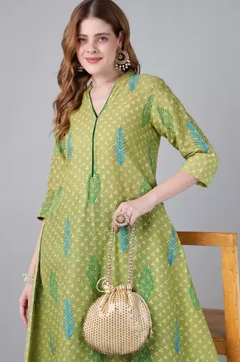 olive cotton printed anarkali kurta