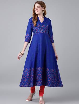 Royal blue  cotton printed anarkali kurta 1