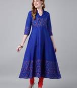 Royal blue  cotton printed anarkali kurta
