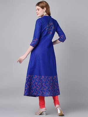 Royal blue  cotton printed anarkali kurta 2