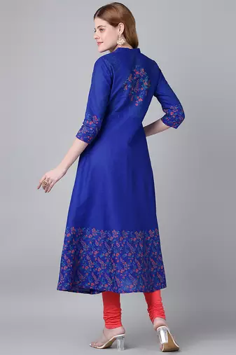 Royal blue  cotton printed anarkali kurta