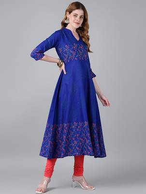 Royal blue  cotton printed anarkali kurta 4