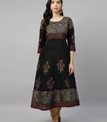 Black cotton printed anarkali kurta