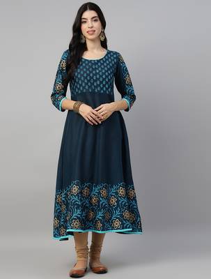 Navy cotton printed anarkali kurta 1