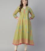 Olive cotton printed anarkali kurta