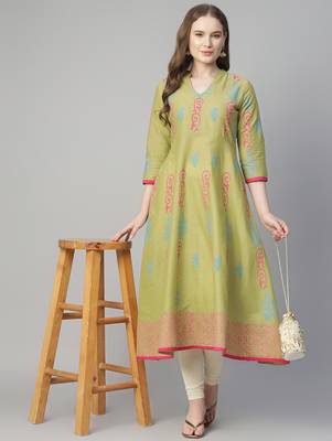 Olive cotton printed anarkali kurta 2
