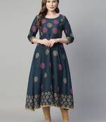 Navy blue cotton printed anarkali kurta