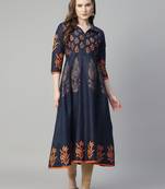 Navy blue cotton printed anarkali kurta