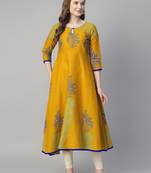 Mustard cotton printed anarkali kurta