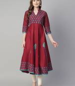 Maroon cotton printed anarkali kurta