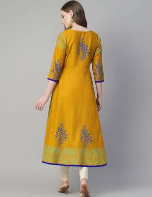 Mustard cotton printed anarkali kurta 3