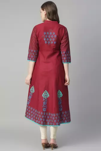 Maroon cotton printed anarkali kurta