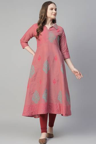 Onion cotton printed anarkali kurta