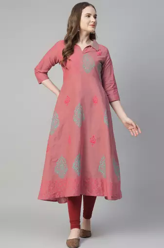 Onion cotton printed anarkali kurta